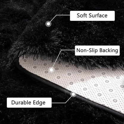 Beglad Shag Rugs for Living Room, Black Area Rugs 5x7 Feet Upgrade Anti-Skid Modern Minimalist Style Memory Foam Rugs for Bedroom, Indoor Carpet Suitable for Boys Teens Room Decor