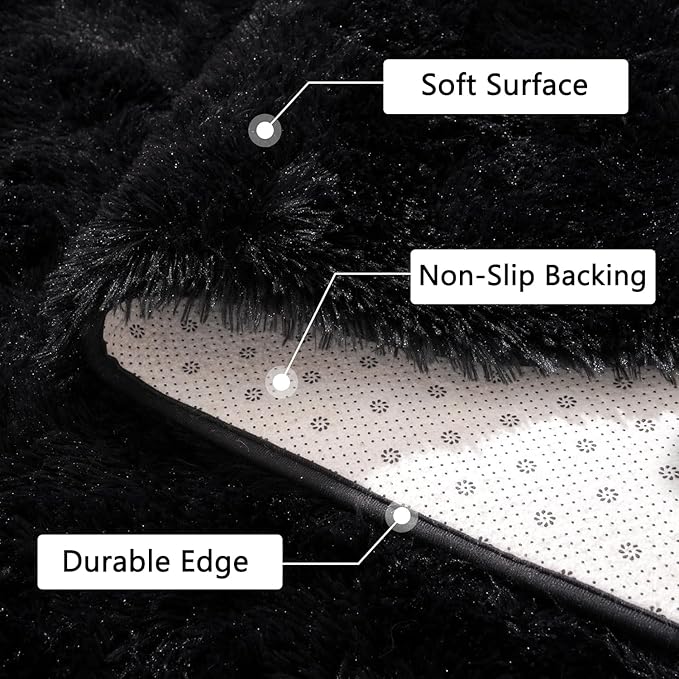Beglad Soft Fuzzy Area Rugs for Living Room, Modern Minimalist Style Fluffy Rugs, Non-Slip Indoor Carpet Rugs for Kids Room, Bedroom, 6x9, Black