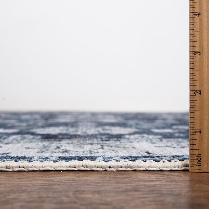 Bloom Rugs Washable Non-Slip 10x14 Rug - Dark Blue Traditional Bordered Area Rug for Living Room, Bedroom, Dining Room, and Kitchen - Exact Size: 10' x 14'