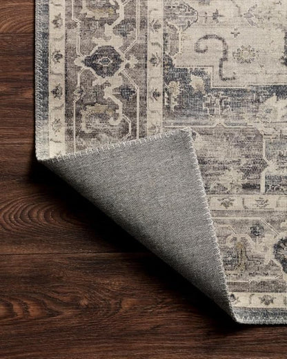 Loloi Hathaway Collection HTH-05 Steel/Ivory 9'-0" x 12'-0", .25" Thick Area Rug, Soft, Durable, Printed, Modern, Low Pile, Non-Shedding, Easy Clean, Living Room Rug