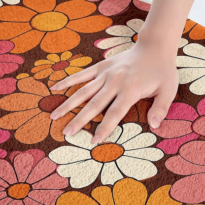 Erosebridal Groovy Floral Bathroom Mat for Girls Retro Flower Microfiber Bath Rug Chic Daisy 3D Entryway Door Mat 16x24 Groovy Party Decorations Bath Mat 70s Party Decorations Bath Rugs