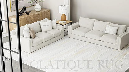 Cowhide Leather Rug for Living Room 5x8 Natural Leather Rug Modern Stripes Style Floor Carpet for Home Decor | Superior Indoor Area Rug, White
