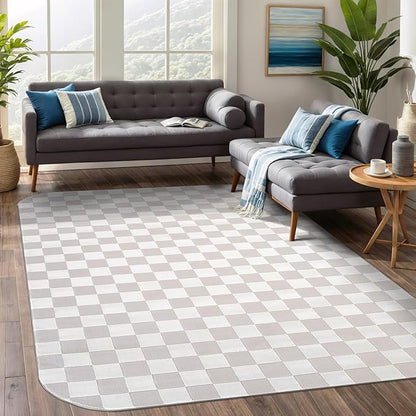 Beverly Rug Modern Geometric Area Rug 9x12 Low-High Pile Durable Soft Abstract Checkered Indoor Rugs for Living Dining Room Office Stain Resistant Non Shedding Casual Indoor Carpet Beige White 9 x 12