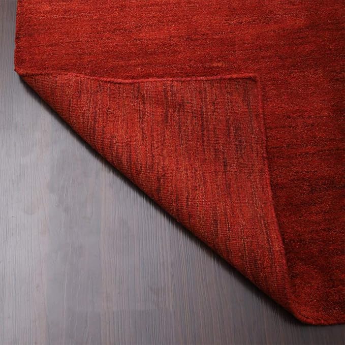 Hand Knotted Loom Wool ECO-Friendly Area Rugs - 5'x8', Rectangle, Light Red Color, Solid Plain Design, High Pile Handmade Anti Skid Area Rugs for Living Room, Bed Room (L00111)