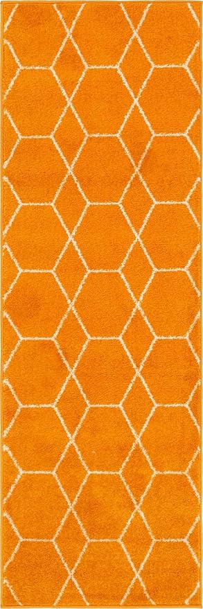 Unique Loom Trellis Frieze Collection Area Rug - Geometric (2' x 6' 1" Runner, Orange/ Ivory)