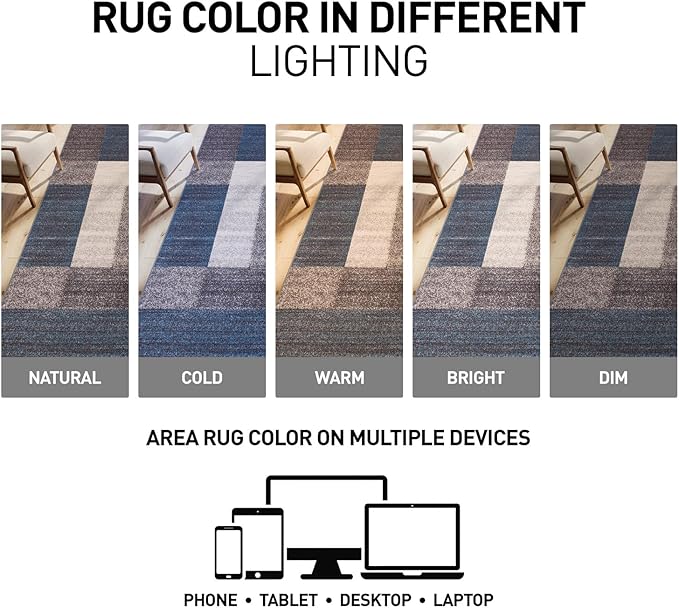 Rugshop Contemporary Blue Geometric Boxes Non-Slip Area Rug Non-Shedding for Living Room, Dining Room and Office, 9' x 12'