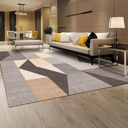 HOMFINE Washable Modern Area Rug - Geometric Style 5x7 Rugs for Living Room, Bedroom, Machine Washable Rug Soft Non Slip Non Shedding Area Rug - Grey Brown, 5'x7'