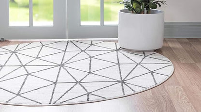 Rugs.com Lattice Trellis Collection Rug – 8 Ft Round White Low-Pile Rug Perfect for Kitchens, Dining Rooms