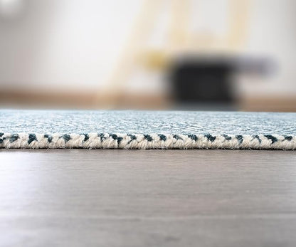 Modern Herringbone Chevron Collection Handcrafted Wool Area Rug - Durable, Zigzag Pattern, for High Traffic, Contemporary Design for Living Room, Bedroom, Dining Room Decor (Denim Blue, 6' round)