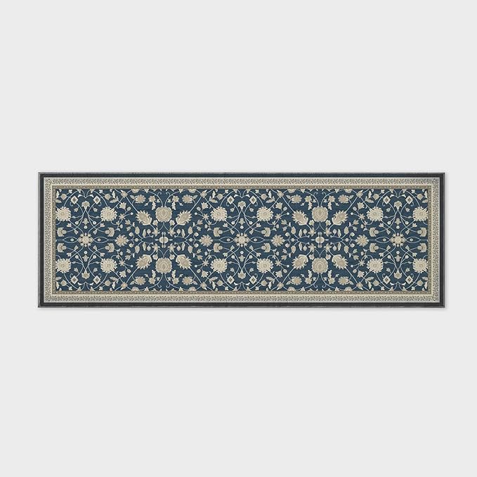 EVERGRACE Hallyway Area Runner Rugs 2x6, Boho Floral Faux Wool Indoor Outdoor Rugs, Washable Rugs for Bedroom Bathroom Living Room Kitchen, Low Pile Floor Mat Carpet for Home Decor, Navy Blue