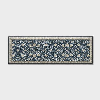 EVERGRACE Hallyway Area Runner Rugs 2x6, Boho Floral Faux Wool Indoor Outdoor Rugs, Washable Rugs for Bedroom Bathroom Living Room Kitchen, Low Pile Floor Mat Carpet for Home Decor, Navy Blue