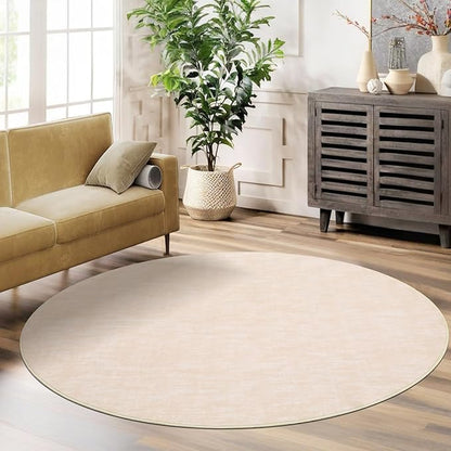 RUGSREAL Washable 4ft Round Rug Modern Solid Area Rug Indoor Non-Slip Throw Carpet Contemporary Area Rug for Bedroom Living Room Nursery, 4' x 4' Round Ivory Beige