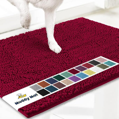Muddy Mat® | Super Absorbent Door Mat Indoor, Microfiber Quick Dry Chenille Entryway Rug, Non-Slip Front Door Mat, Indoor Mats for Entryway, Machine Washable Pet Rug, Maroon 18"x28"