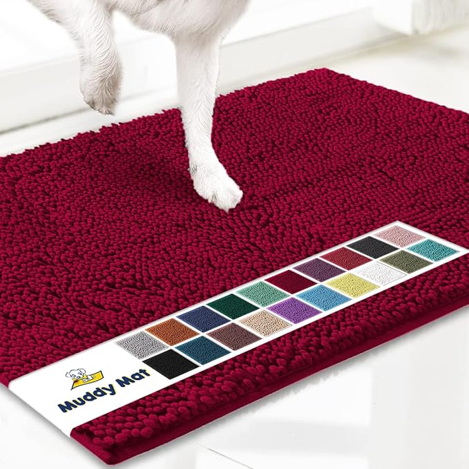 Muddy Mat® | Super Absorbent Door Mat Indoor, Microfiber Quick Dry Chenille Entryway Rug, Non-Slip Front Door Mat, Indoor Mats for Entryway, Machine Washable Pet Rug, Maroon 24" x 120"