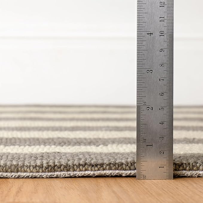 Dash & Albert Silas Stripe Grey Hand Micro Hooked Wool Rug, 3 X 5 Feet, Grey Stripe Pattern - Premium Luxury Hotel Quality Soft Breathable Hypoallergenic Machine Washable Easy Care All Season