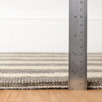 Dash & Albert Silas Stripe Grey Hand Micro Hooked Wool Rug, 7.5 X 9.5 Feet, Grey Stripe Pattern - Premium Luxury Hotel Quality Soft Breathable Hypoallergenic Machine Washable Easy Care All Season