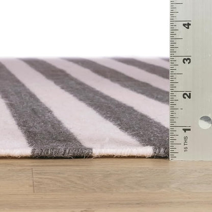 Home Conservatory Ladder Stripe Black/Ivory Handwoven Wool 5 X 8 Feet, Black/Ivory Stripe Pattern