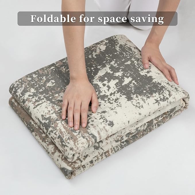 Ciicool Modern Abstract Area Rug 2x3 Washable Small Entryway Rugs, Non-Slip Low Pile Throw Rug, Thin Kitchen Bathroom Rug, Grey Brown Floor Carpet for Entrance Living Room Bedroom Indoor Door Mat
