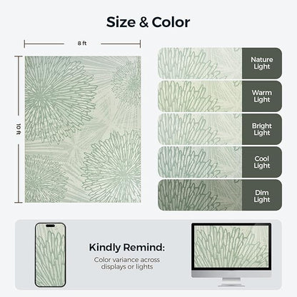 WITSHOCK Living Room Area Rugs 8x10: Boho Light Green Rug for Bedroom Kids Room Neutral Modern Soft Thin Large Carpet Non-Slip Stain Resistant Low Pile Decor,Green/Light Green