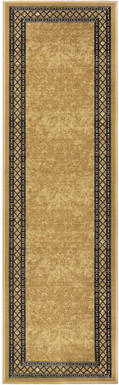 Antep Rugs Alfombras Modern Bordered 2x10 Non-Skid (Non-Slip) Low Profile Pile Rubber Backing Indoor Area Runner Rugs (Brown, 2' x 10')