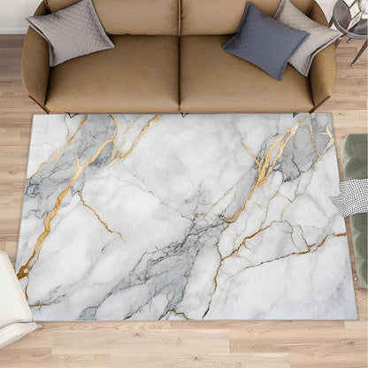 3x6 Abstract Marble Bedroom Rug Under Bed - White-Marble Kids Room Rugs, Modern Luxury Bedroom Runner Rug Soft Washable for Living Room Kitchen