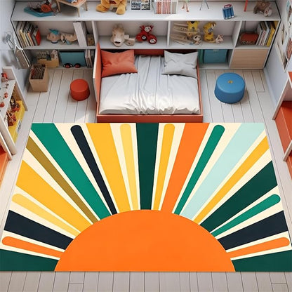 Rainbow Sun Modern Boho Large Area Rugs,3x5ft,Minimalist Living Room Bedroom Decor Rug Ultra-Soft, Fluffy, Lightweight Indoor Carpet with Non-Slip Backing for Kids Nursery Play Room