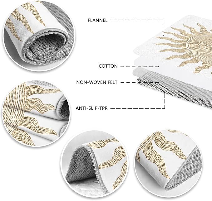 Boho Washable Rugs for Bedroom 3x5, Modern Sun Print Soft Minimalism Area Rug, Non Slip Low Pile Abstract Carpet for Classroom Living Room Decor Dining Room Sofa Kids Nursery Room, Beige Yellow