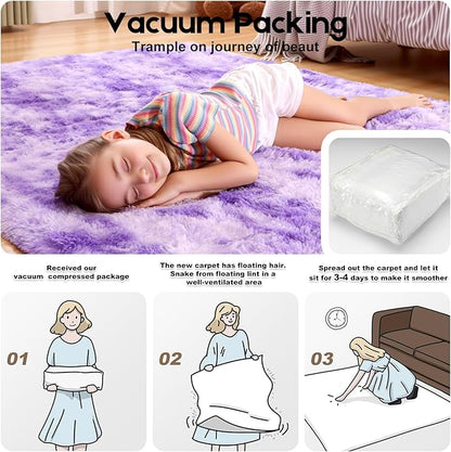 6x9 Area Rugs for Living Room, Fluffy Large Rugs for Bedroom, Soft Shag Fuzzy Non-Slip Carpet for Kids Boys and Girls Nursery Room Dorm Indoor Home Decor (Tie-Dyed Purple, 6ft x 9ft)