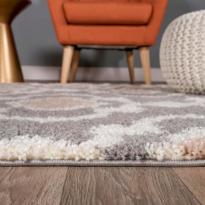 Rugshop Cozy Moroccan Trellis Gray/Cream 2' x 7'2" Indoor Shag Area Rug Runner