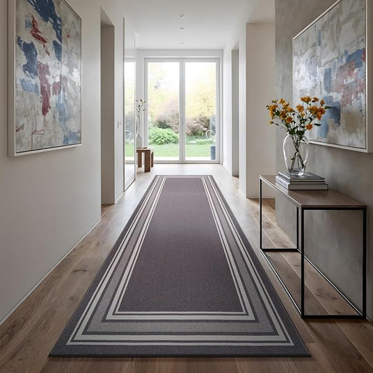 Beverly Rug Non Slip Area Rugs 2x5 Modern Bordered Non Skid Rubber Backing Soft Runner Rug for Living Dining Room Easy to Clean Non Shedding Kitchen Bedroom Indoor Carpet 2 x 5 Gray