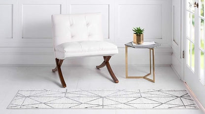 Rugs.com Lattice Trellis Collection Rug – 10 Ft Runner White Low-Pile Rug Perfect for Hallways, Entryways