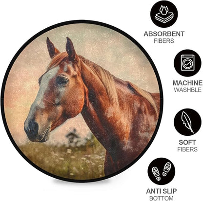 Soft Cozy Horse Print Non Slip Washable Round Rug for Indoors/Outdoors Perfect for Living Room, Bedroom, Entryway, Dorm Room, or Office Room Decor Rug 3ft
