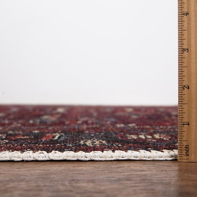 Bloom Rugs Washable Non-Slip 6' x 9' Rug - Burgundy Traditional Bordered Area Rug for Living Room, Bedroom, Dining Room, and Kitchen - Exact Size: 6' x 9'