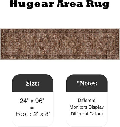 HUGEAR 2x8 Runner Rug Machine Washable Brick Red Hallway Area Rug Indoor Accent Rugs Floral Low Pile Carpet Soft Throw Rugs Bedroom Living Room Office Dining Kitchen Laundry Non Slip