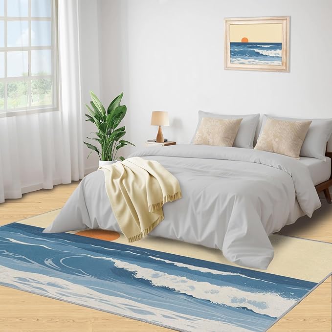 Boho Sun Area Rugs 3x4ft, Abstraction Deco Kids Bedroom Rug, Minimalist Sunburst Bedside Rug Durable Non Slip for Cafe Living Room Under Table Boys Room Decor