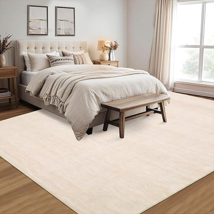 RUGSREAL 3x5 Washable Bedroom Rug Indoor Solid Color Rug Non-Slip Dining Room Throw Carpet Modern Contemporary Area Rug for Living Room Bedroom Kitchen Nursery, 3' x 5' Ivory Beige