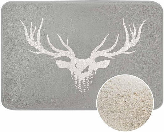 Deer Head Silhouette Bathroom Mat Rugs Microfiber Faux Cashmere Thick Plush Bath Mat Non-Slip Water Absorbent Bath Carpet for Bathtub Bathroom Floor Tub 20 x 30 Inch