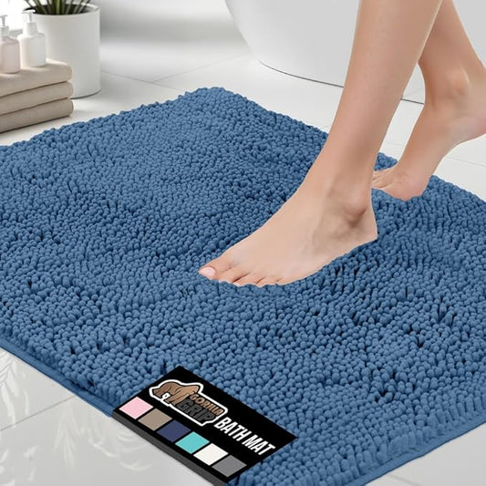 GORILLA GRIP Bath Rug Mat 60x24, Thick Soft Absorbent Chenille, Quick Dry Microfiber Mats, Rubber Backing Washable Shower Floor Rugs, Bathmat Runner, US Designed Bathroom Home Decor Accessories Blue