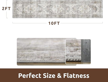 AMOAMI-2X10 Runner Rug-Washable Runners for Hallways-Soft Non Slip Bedside Rugs for Bedroom-Vintage Long Rug for Hallways Entryway Laundry Room Stair Kitchen Bathroom Grey