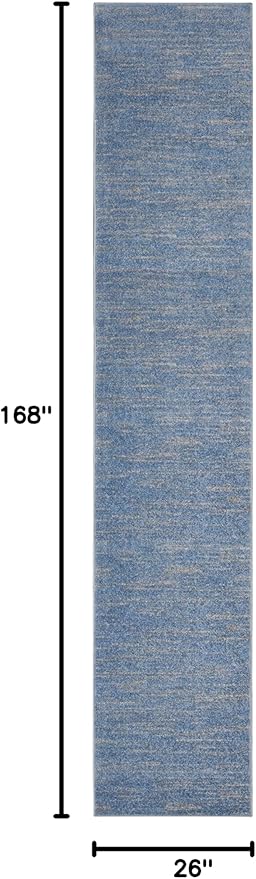 Nourison Home Nourison Essentials Blue Grey 2'2" x 14' Area Rug - Easy Clean, Non Shedding, Bed Room, Living Room, Dining Room, Kitchen (14' Runner)