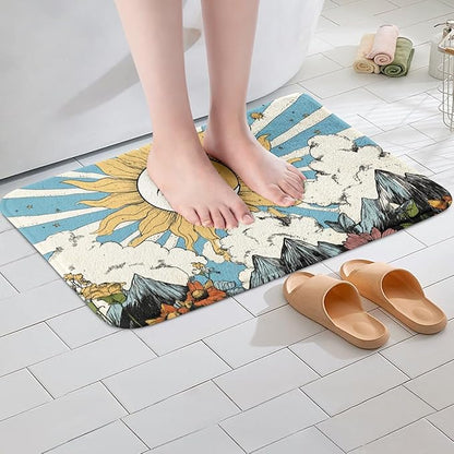 Erosebridal Sun and Moon Bathroom Mat Boho Bohemian Hippie Microfiber Bath Rug Moon Phase Print 3D Entryway Door Mat 16x24 Geometric Striped Bath Mat Sunflower Daisy Bath Rugs Retro Decor