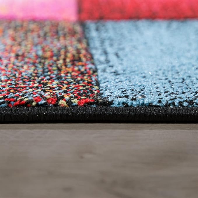 Paco Home Colorful Living Room Rug Checkered Design with Squares Multicolor, Size: 6'7" x 9'6"