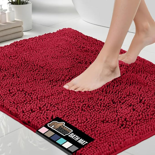 GORILLA GRIP Bath Rug Mat 60x24, Thick Soft Absorbent Chenille, Quick Dry Microfiber Mats, Rubber Backing Washable Shower Floor Rugs, Bathmat Runner, US Designed Bathroom Home Decor Accessories Red