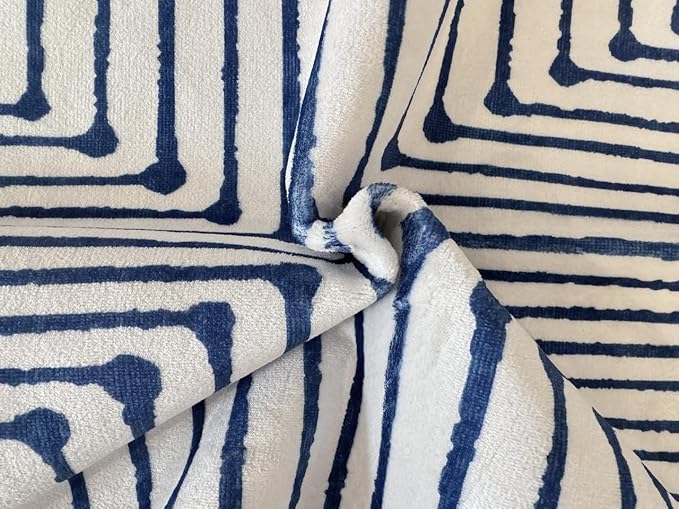 GLN Rugs Contemporary Collection - Machine Washable Area Rug, Contemporary Washable, Non Slip, Low Pile Chenille Rug, Living Room, Bedroom, Kitchen Rug (4' x 6' Blue Ivory)