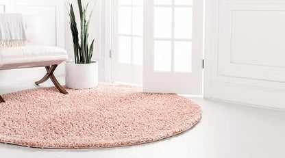 Unique Loom Davos Shag Collection Area Rug - Solid (10' Round, Dusty Rose)