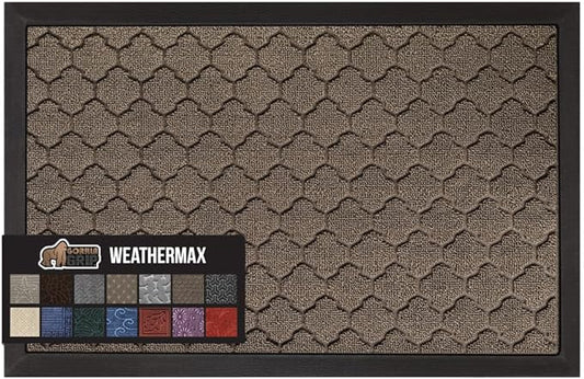 GORILLA GRIP 100% Waterproof All-Season WeatherMax Doormat US Designed Natural Rubber, Stain and Fade Resistant, Low Profile Indoor Outdoor Door Mats, Easy Clean Patio Mat, 17x29, Latte Quatrefoil