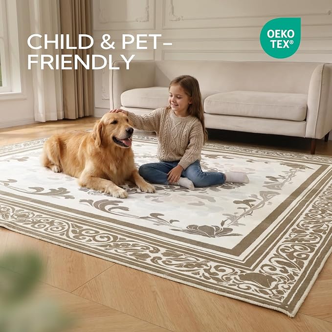 SOULFUL Medium Pile 4x6 Rugs for Living Room - Soft Foot Feel Area Rug - Brown Boho Floral - Washable Non-Slip - Perfect for Bedroom Kids Room Under Dining Table Office