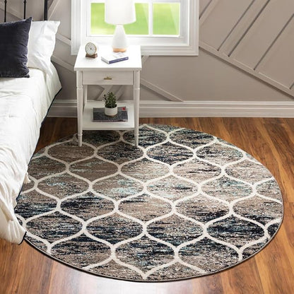 Rugs.com Lattice Frieze Collection Rug – 10' Round Blue Multi Medium Rug Perfect for Kitchens, Dining Rooms