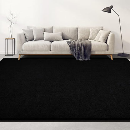 Large Area Rugs for Living Room Bedroom, 7x10 Feet Black Rug, Minimalist Modern Shag Rug, Soft Thick Comfy Memory Foam Indoor Carpet, Non-Slip Washable Rug for Boys Girls Dorm Nursery Room Home Decor