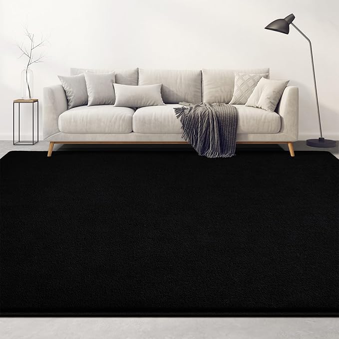 Large Area Rugs for Living Room Bedroom, 4x6 Feet Black Rug, Minimalist Modern Shag Rug, Soft Thick Comfy Memory Foam Indoor Carpet, Non-Slip Washable Rug for Boys Girls Dorm Nursery Room Home Decor